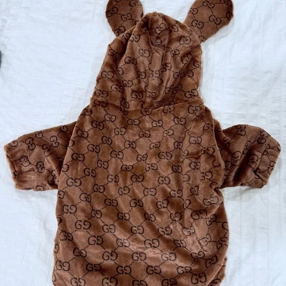 Brown Hooded Dog Jacket with Ears sz 12-16lbs